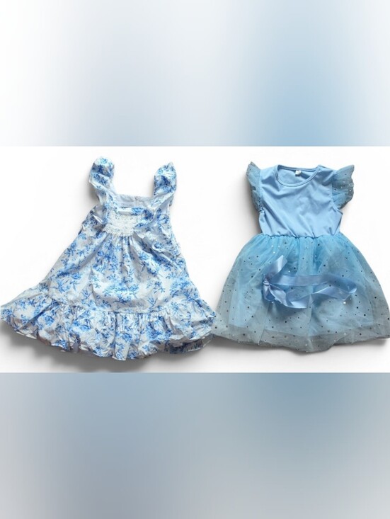 Other - 2 little girl light blue casual party floral dresses size Small